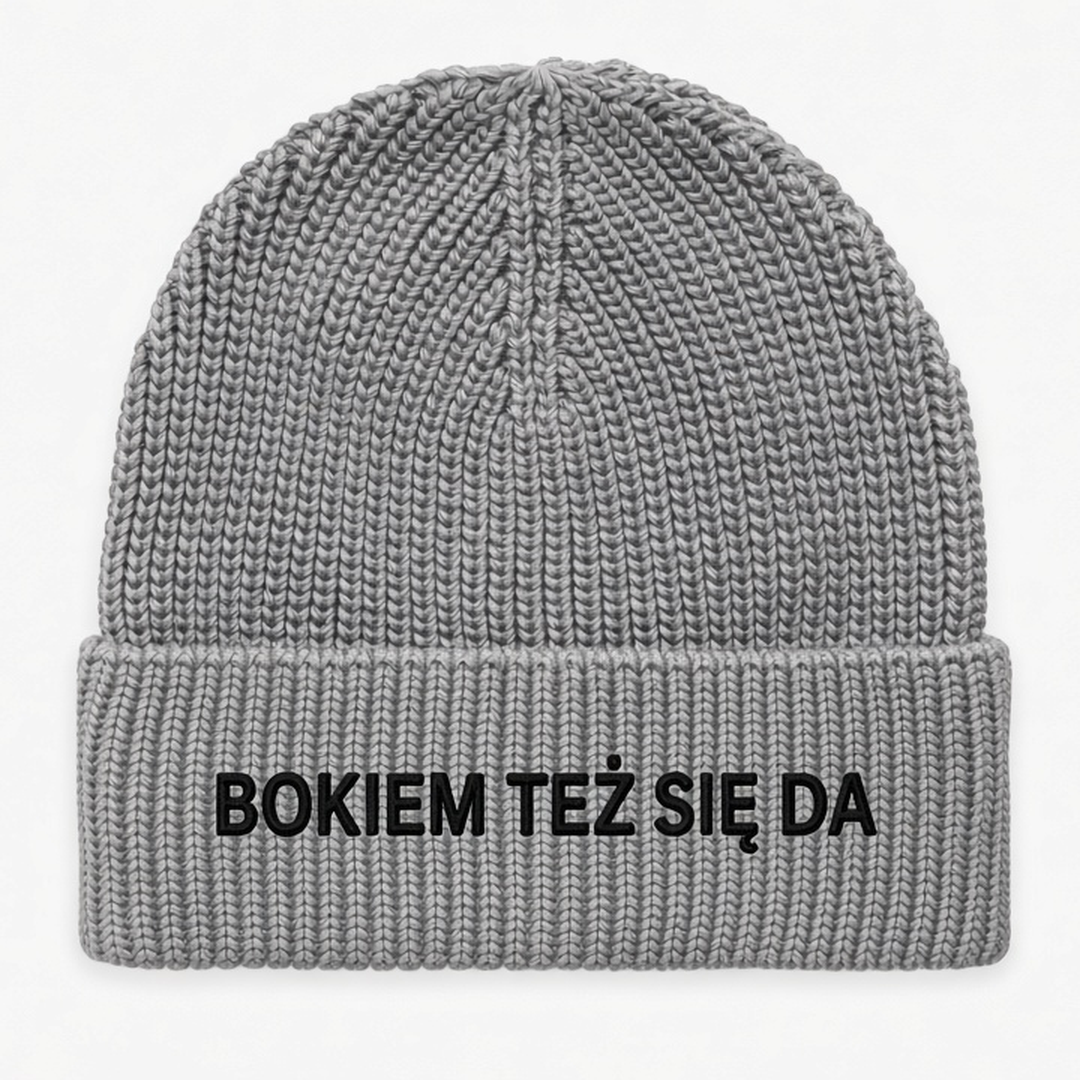 Czapka zimowa z haftem BOKIEM TEŻ SIĘ DA – szara