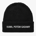 Czapka zimowa z haftem KAWA, POTEM GADAMY – czarna