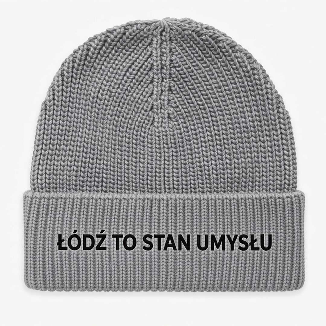 Czapka zimowa z haftem ŁÓDŹ TO STAN UMYSŁU – szara