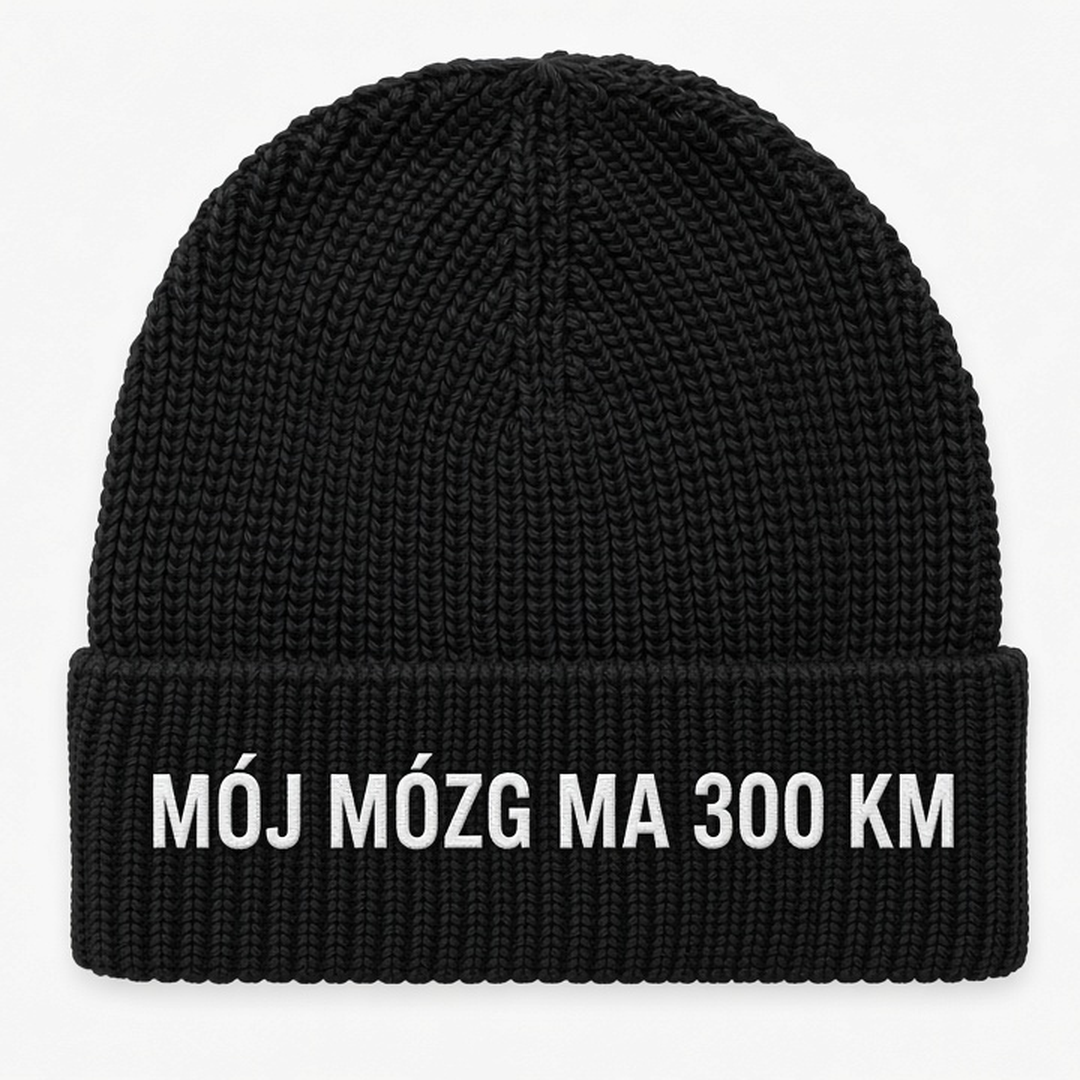 Czapka zimowa z haftem MÓJ MÓZG MA 300 KM – czarna