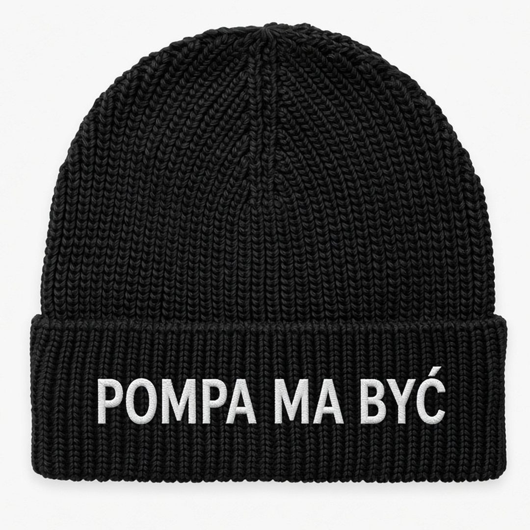 Czapka zimowa z haftem POMPA MA BYĆ – czarna