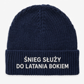 Czapka zimowa z haftem ŚNIEG SŁUŻY DO LATANIA BOKIEM – granatowa