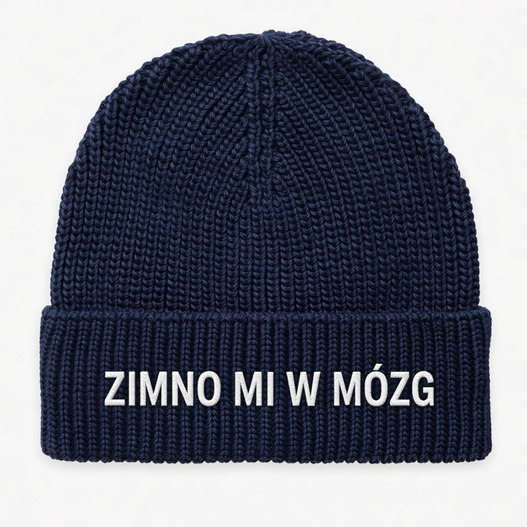 Czapka zimowa z haftem ZIMNO MI W MÓZG – granatowa