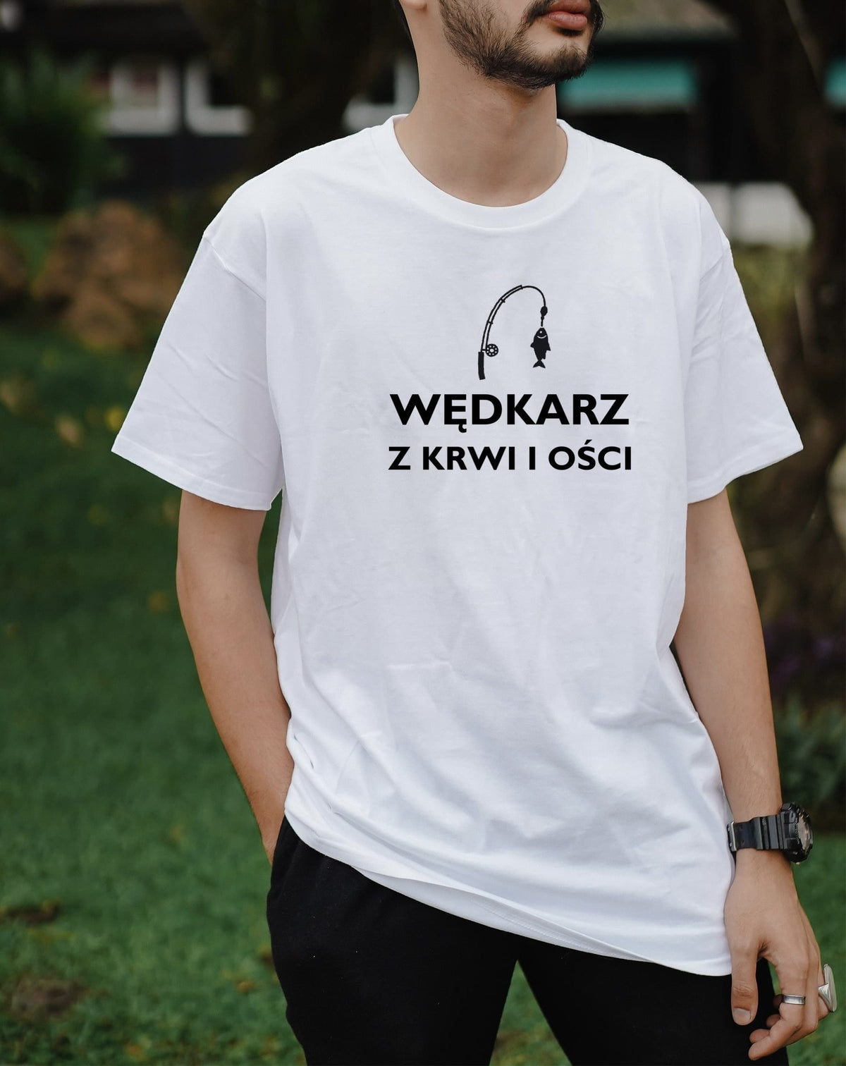 T-SHIRT MĘSKI WĘDKARZ Z KRWI I OŚCI